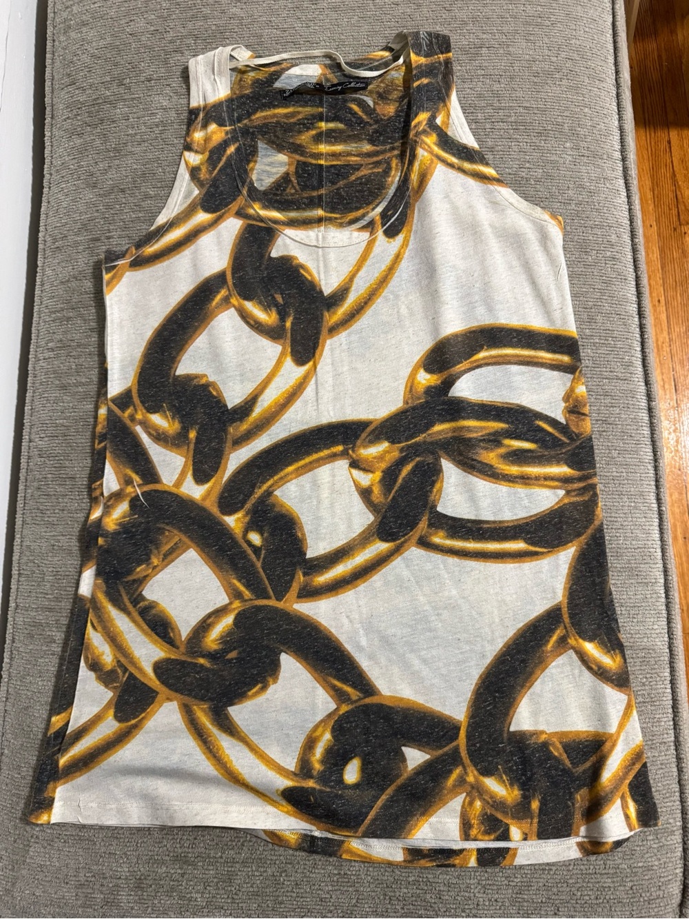 Zara White Tank Top with Gold & Black Chain Print